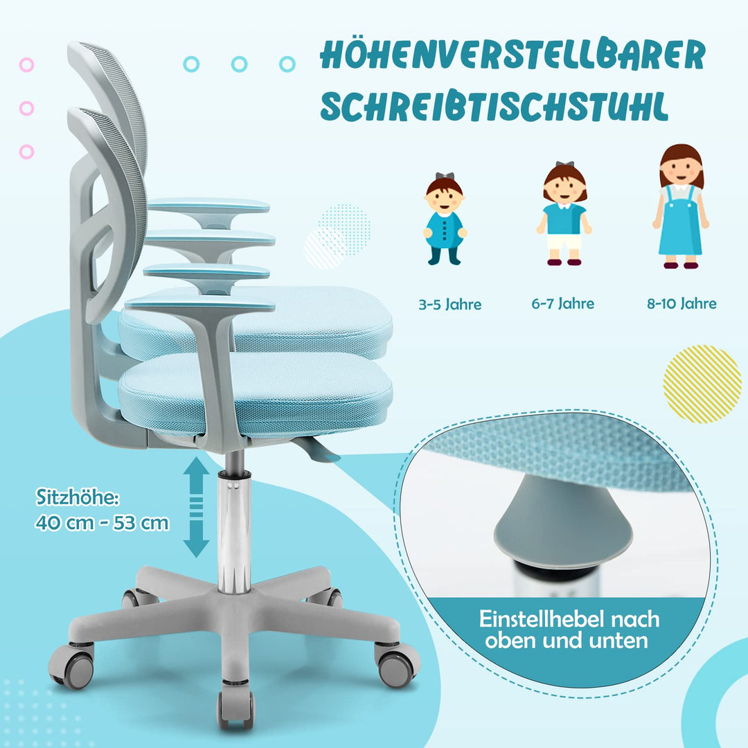 Kinderschreibtischstuhl höhenverstellbar 40-54 cm Sitz drehbar Blau - Bild 3