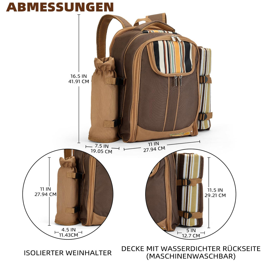 Picknickrucksack 2 Personen mit Kühlfach, Decke und Besteck-Set - Bild 4