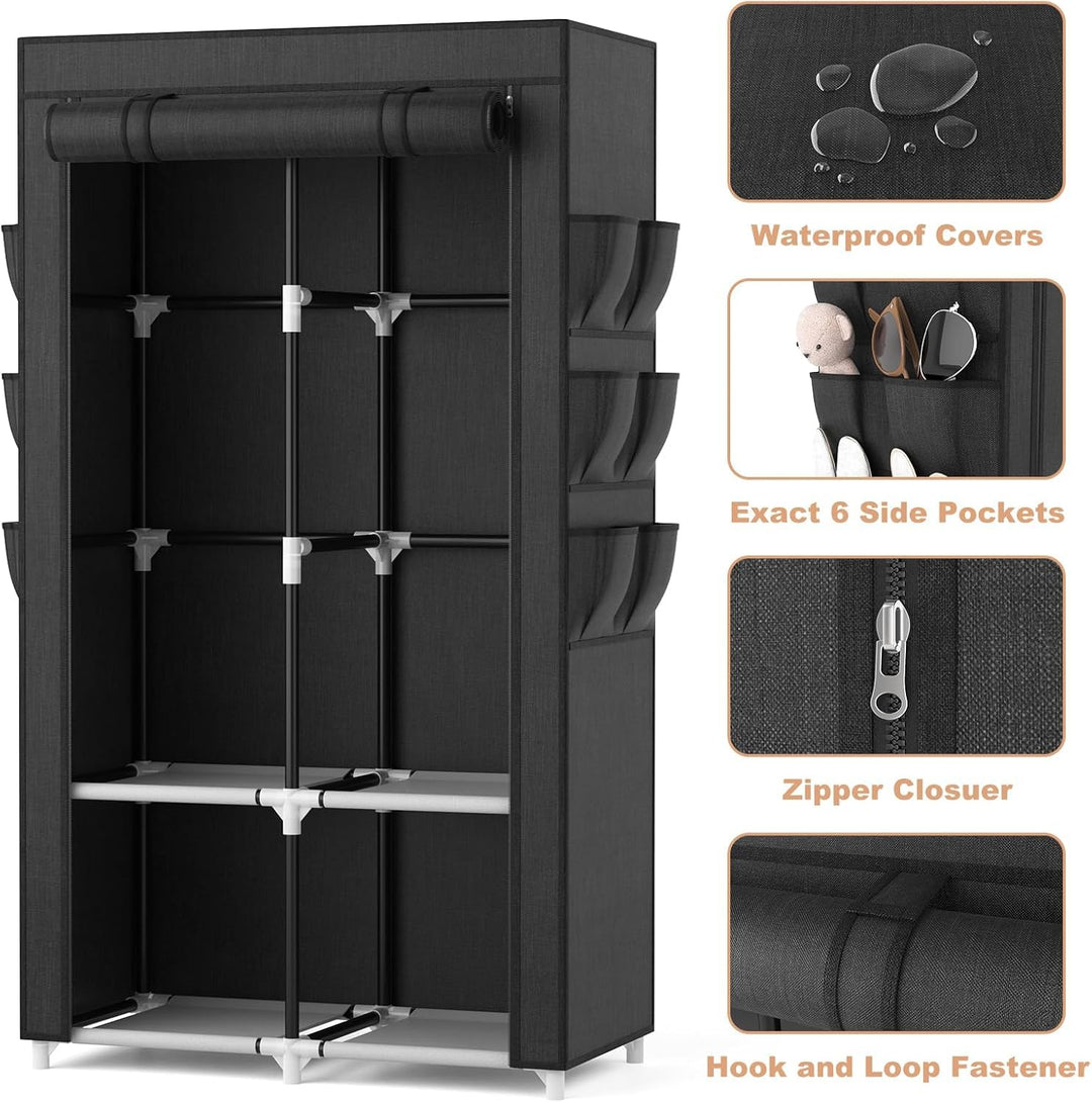 Stoffschrank mit Abdeckung 90x45x172 cm schwarz 2 Kleiderstangen - Bild 4