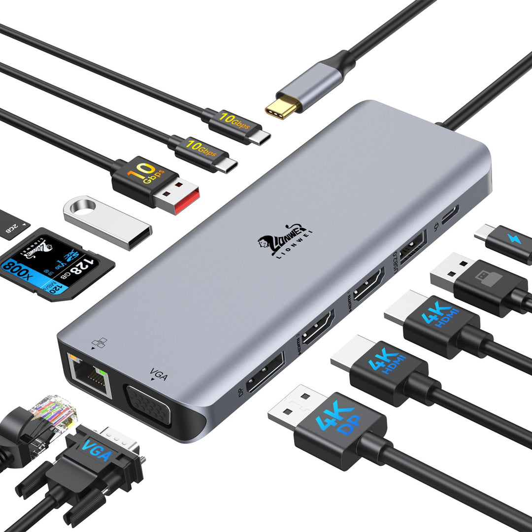 Dockingstation 13-in-1 Triple Display USB-C mit 8K DP, 2x HDMI, 100W PD