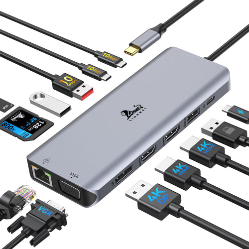 Dockingstation 13-in-1 Triple Display USB-C mit 8K DP, 2x HDMI, 100W PD
