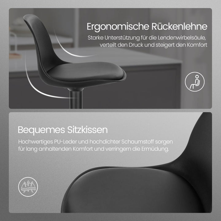 Barhocker 2er-Set PU-Kunstleder 360° drehbar höhenverstellbar mit Rückenlehne - Bild 5