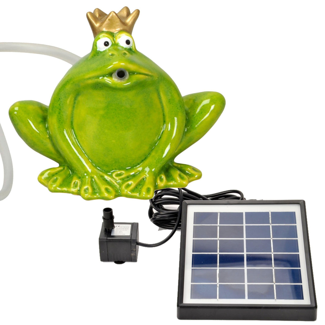Wasserspeier Froschkönig Keramik mit Solarpumpe für Miniteich
