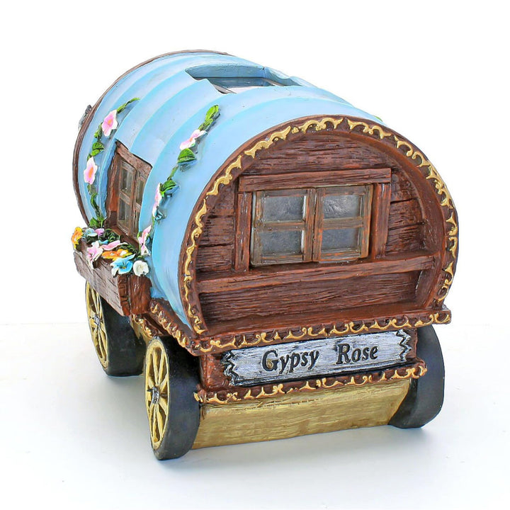 Solar Feenhaus Garten LED Deko Kunstharz wetterfest Zigeunerwagen - Bild 4