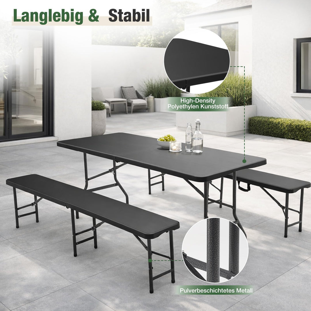 Bierzeltgarnitur klappbar Stahl 3-teilig für 8 Personen, schwarz - Bild 7