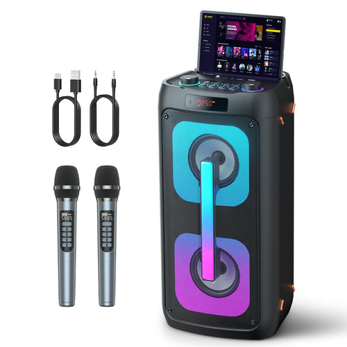 Karaoke Lautsprecher 120W Bluetooth 5.3 mit 2 kabellosen Mikrofonen