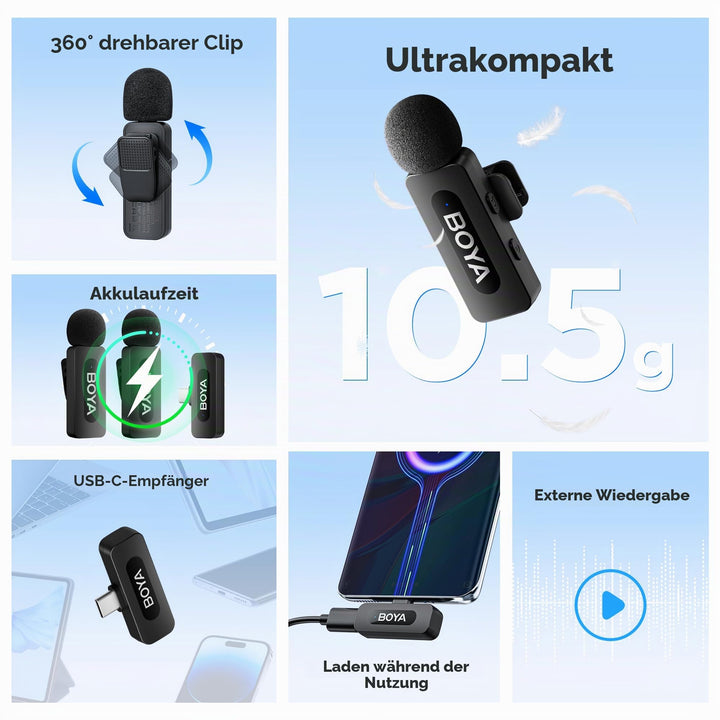 Kabelloses Ansteckmikrofon USB-C mit Rauschunterdrückung für Smartphone - Bild 2