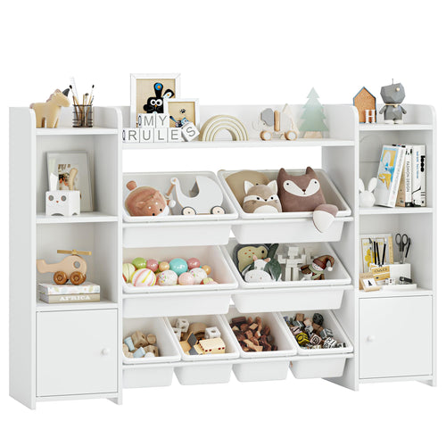 Kinderregal mit 8 Boxen 4 offenen Faechern und 2 Tuerenfaechern weiss