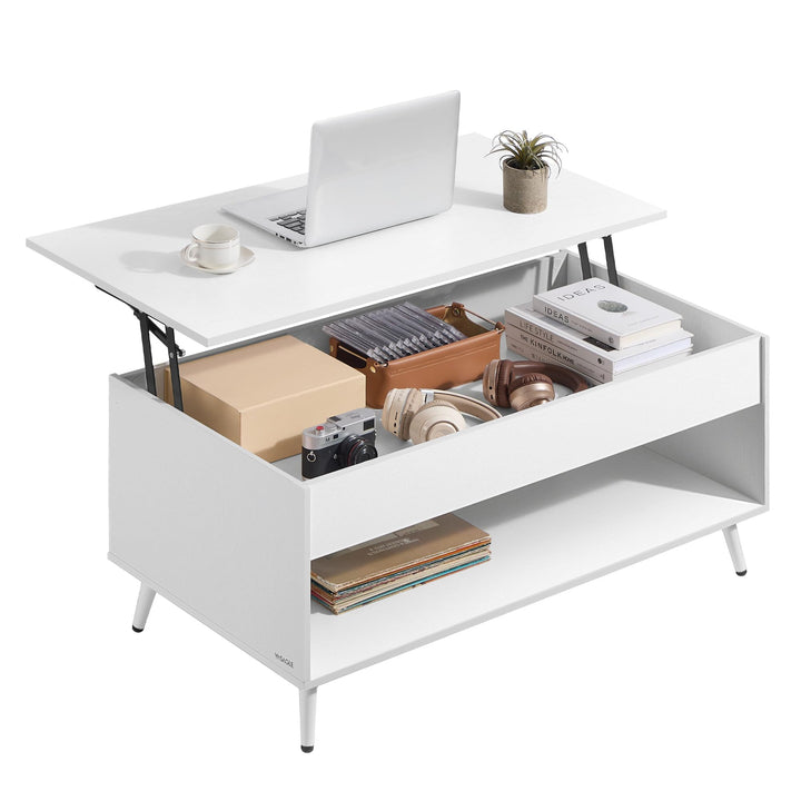 Couchtisch höhenverstellbar mit Stauraum 50x100 cm Weiss
