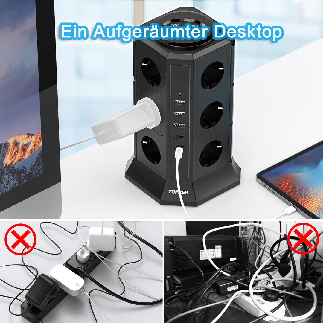 Turmsteckdose 17-in-1 mit USB-C, 12 Steckdosen, Überspannungsschutz - Bild 6