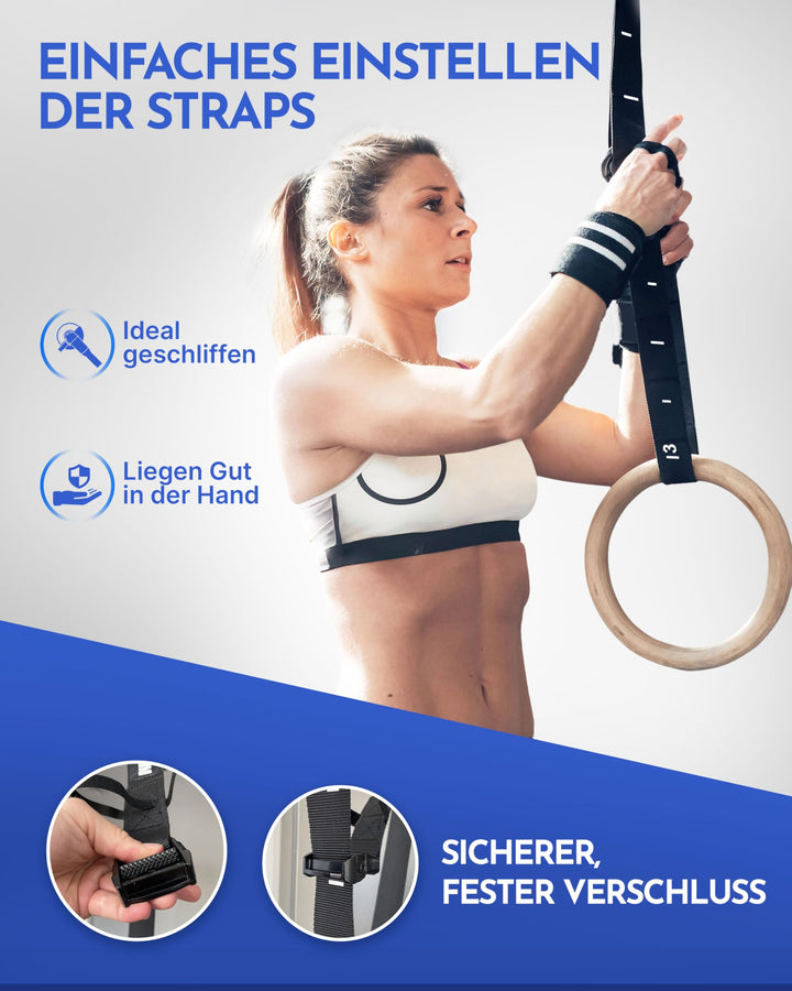 Turnringe Birkenholz 32mm mit 4,5m Gurten für Calisthenics - Bild 3