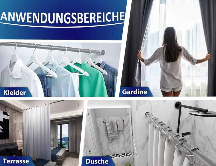Gardinenstange Klemm Teleskop ohne Bohren 360–410 cm Stahl Grau - Bild 5
