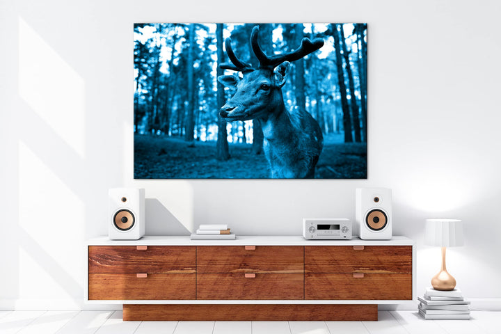 Leinwandbild Hirsch Monochrom Blau auf Echtholzrahmen 80x60 cm - Bild 5