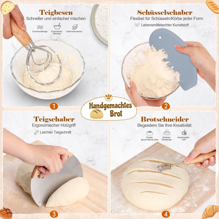 Sauerteig Starter Set mit Gärkorb rund 23cm &amp; oval 25cm, 20-teilig - Bild 3