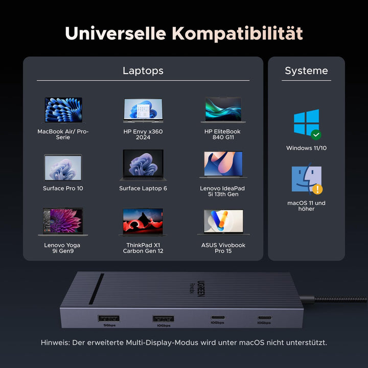 USB-C Docking Station Dual HDMI 4K@60Hz 10Gbps 100W PD - Bild 8