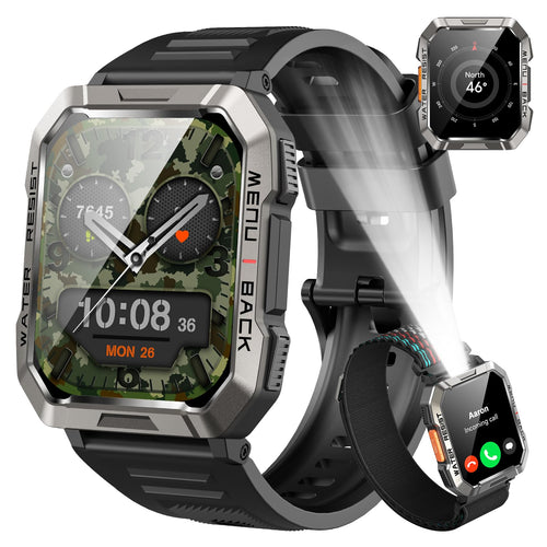 Smartwatch Herren Militär 2,01" HD 100 Sportmodi Bluetooth-Anruf