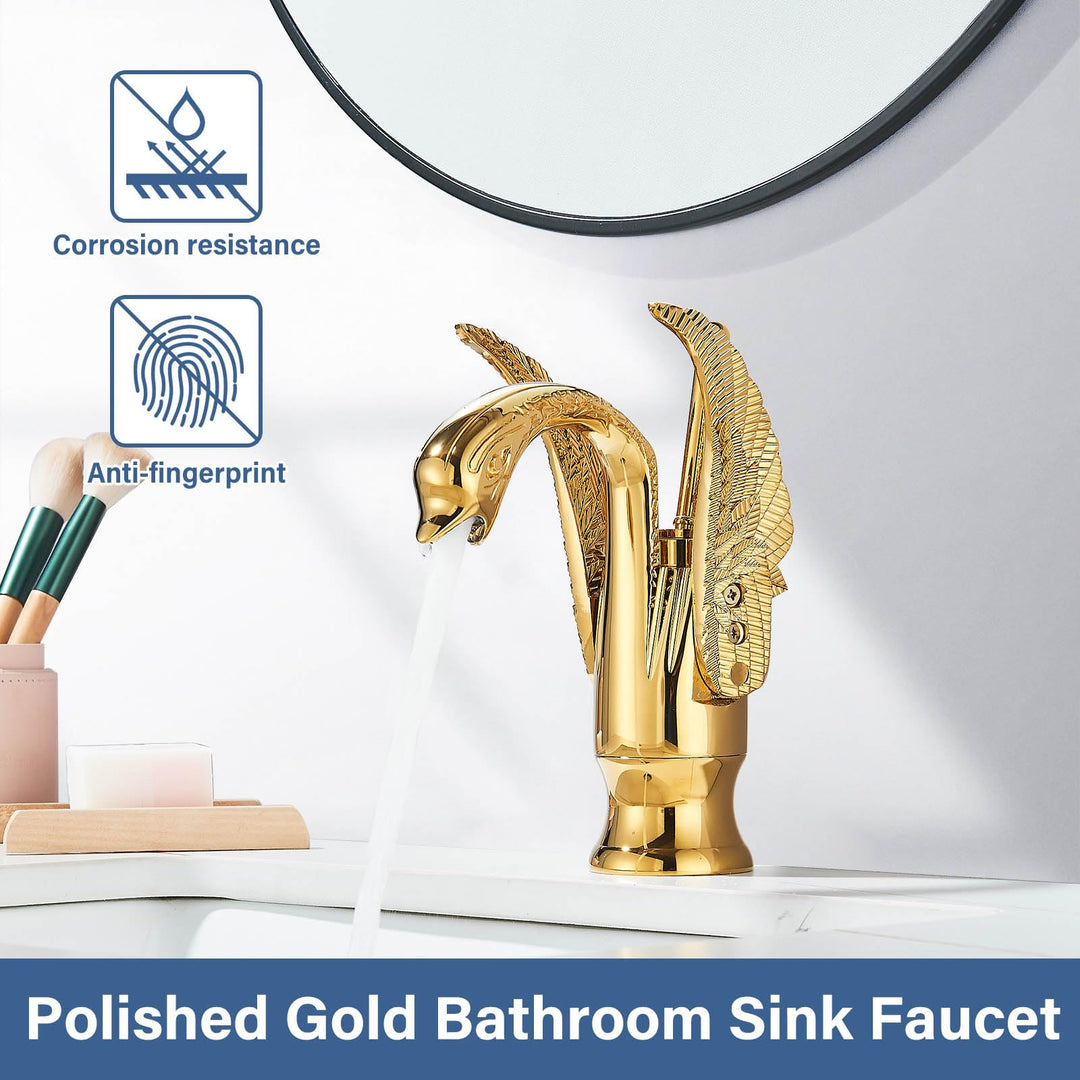 Waschtischarmatur Gold Schwanen-Design Einhebel Messing für Badezimmer - Bild 3