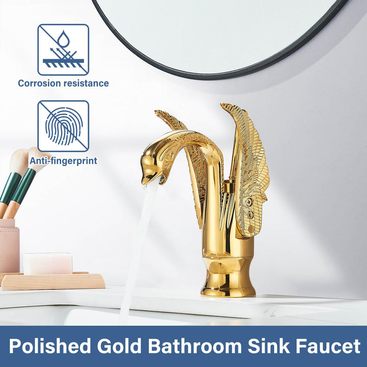 Waschtischarmatur Gold Schwanen-Design Einhebel Messing für Badezimmer - Bild 3