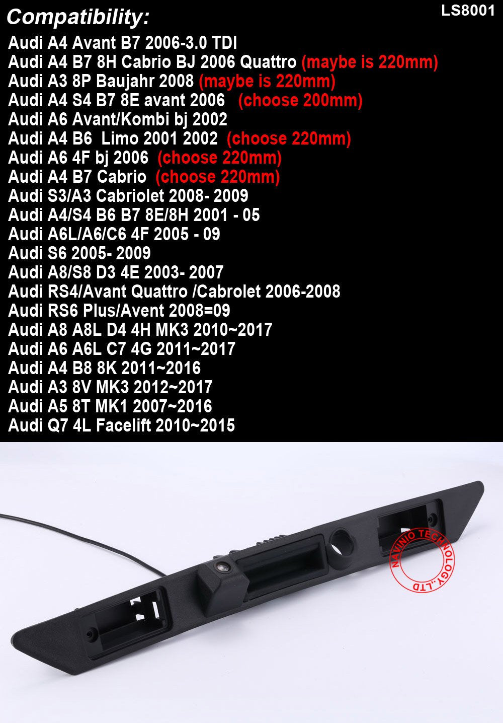 Rückfahrkamera Koffergriff Audi A3 A4 A6 A8 Q7 IP67 170° - Bild 3