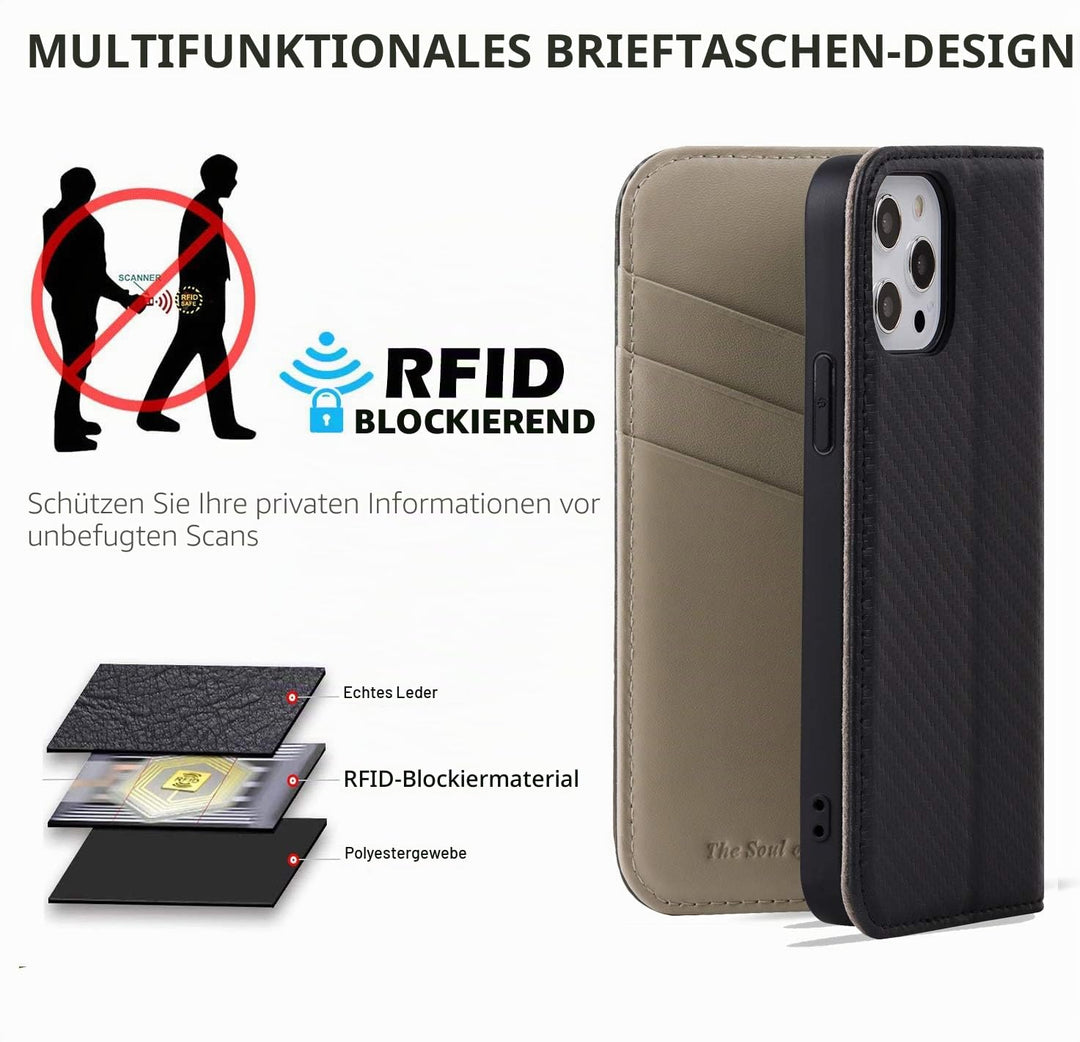 Leder Handyhülle iPhone 12 Mini Grau mit 3 Kartenfächern RFID-Schutz - Bild 3