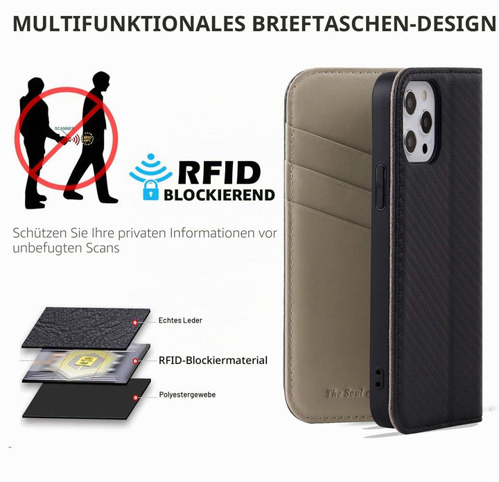 Leder Handyhülle iPhone 12 Mini Grau mit 3 Kartenfächern RFID-Schutz - Bild 3