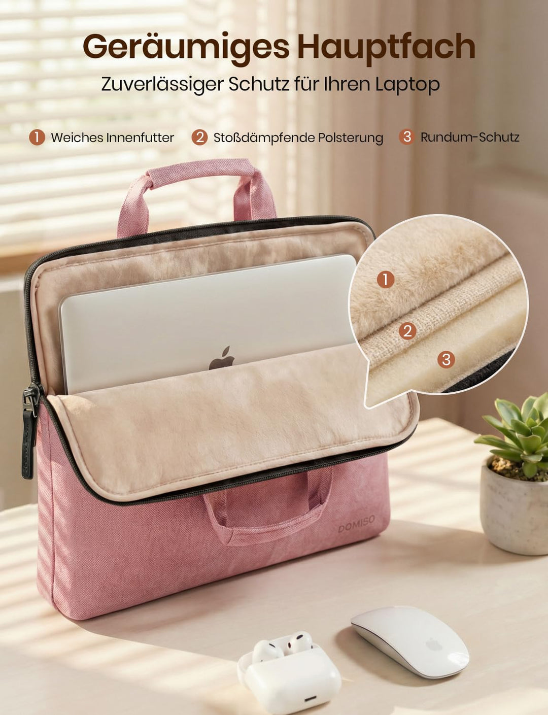 Laptoptasche 17-17,3 Zoll wasserabweisend mit Schultergurt Rosa - Bild 5