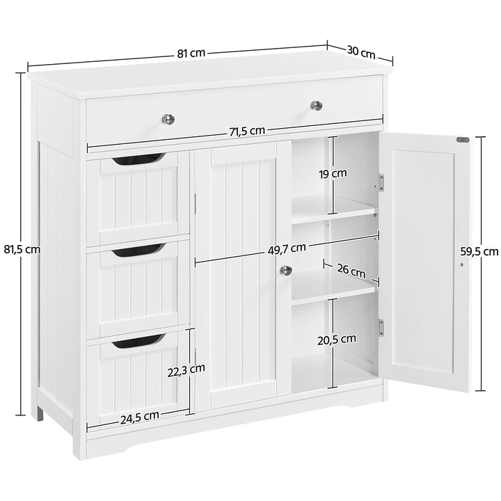 Badezimmerschrank weiss 4 Schubladen 2 Tueren MDF 81x30x81,5 cm - Bild 3