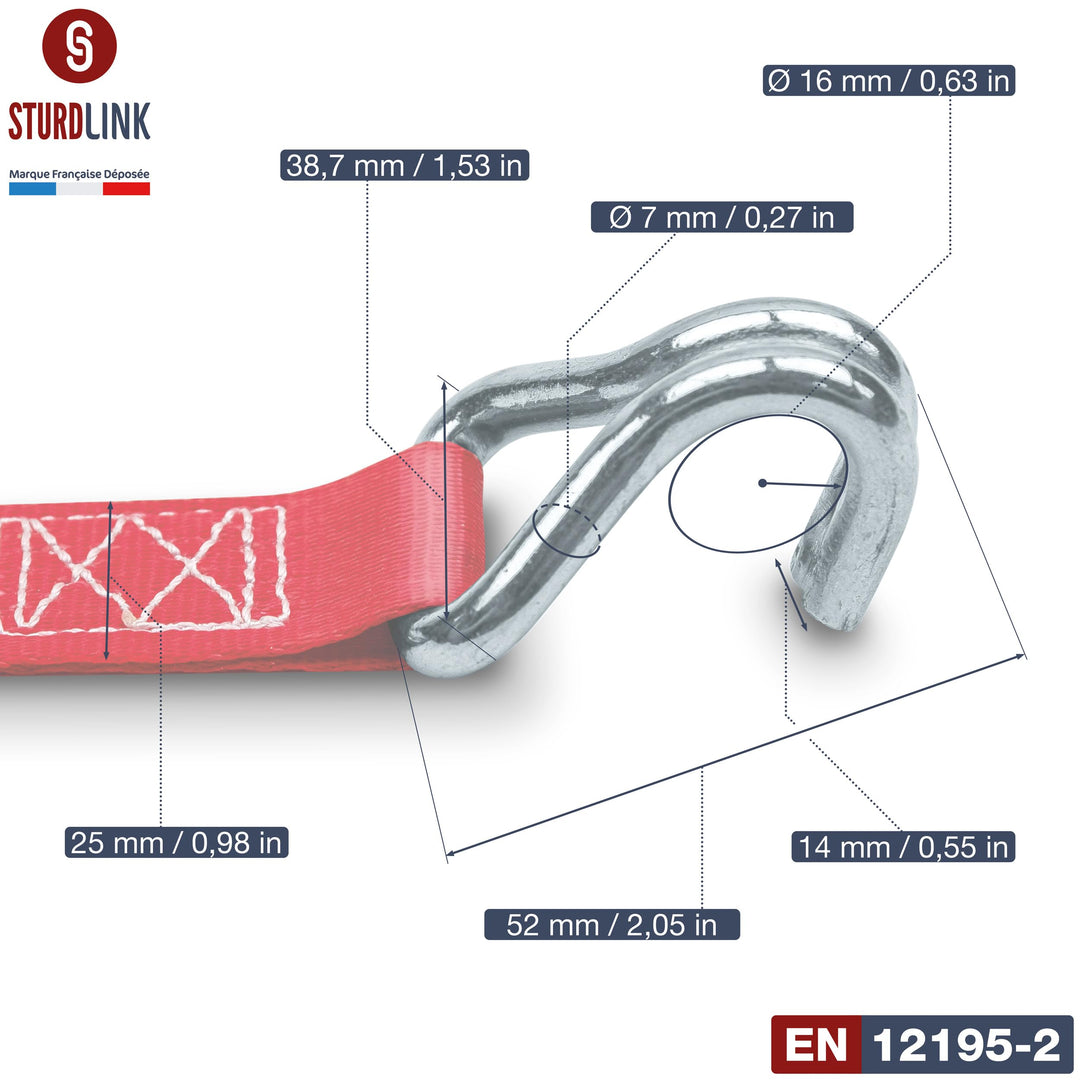 Spanngurt Automatik 5m 25mm mit J-Haken 350/700kg 4er-Set - Bild 4