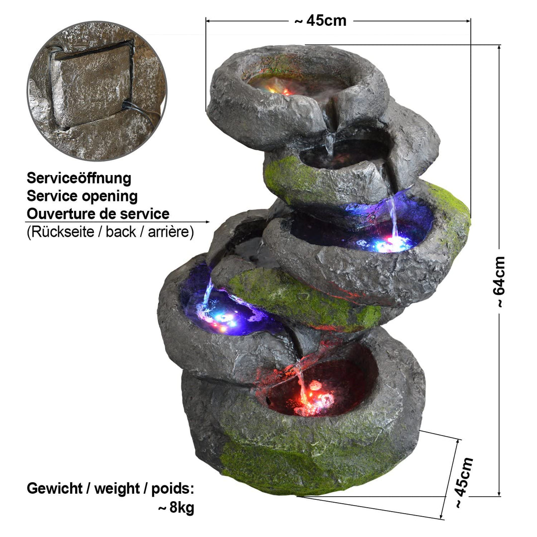 Kaskadenbrunnen Hybrid Solar/230V mit RGB-LED Steinoptik 64cm - Bild 2