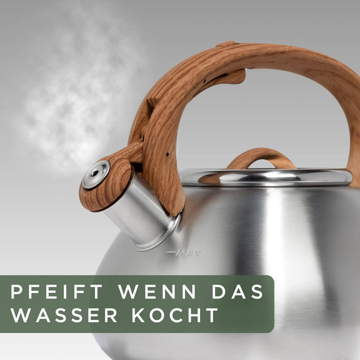 Wasserkessel Edelstahl 2,3 L mit Pfeifton für alle Herdarten - Bild 5