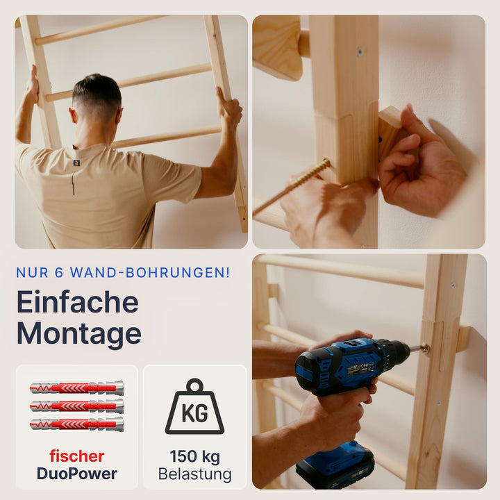Sprossenwand Holz mit Klimmzugstange &amp; Dip Extension für Erwachsene und Kinder - Bild 4