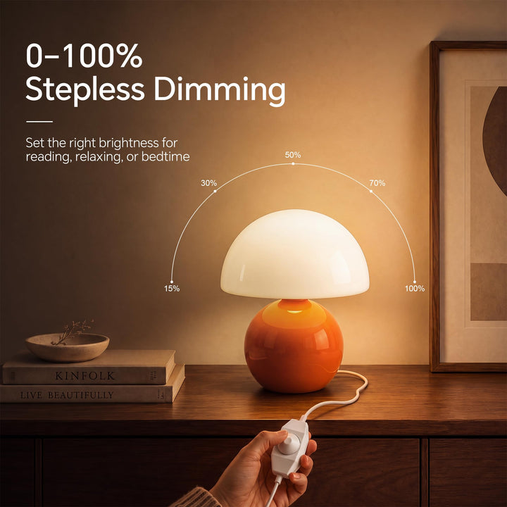 Pilz Tischlampe Glas dimmbar Keramiksockel Dekolampe orange - Bild 9