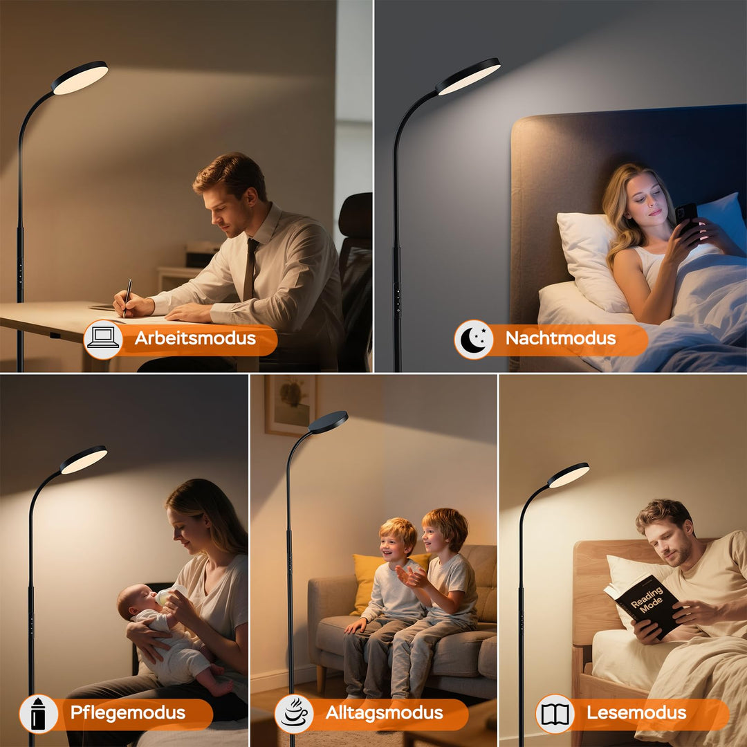 LED Stehlampe dimmbar mit Fernbedienung 18W 600 Lux schwarz - Bild 7