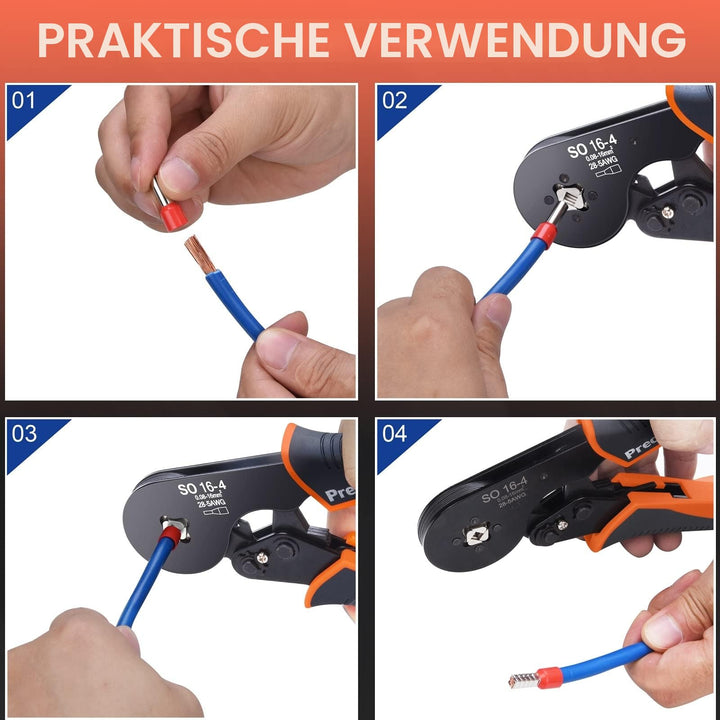 Crimpzange Vierkant 0.08–16mm² mit 1200 Aderendhülsen Set - Bild 4