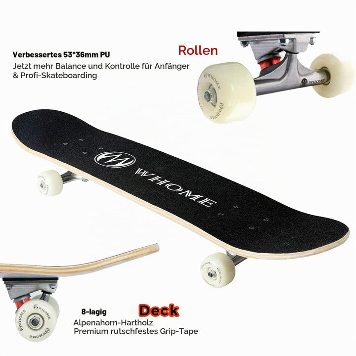 Skateboard Komplett 31x8 Zoll Ahornholz ABEC-9 für Anfänger &amp; Profis - Bild 4