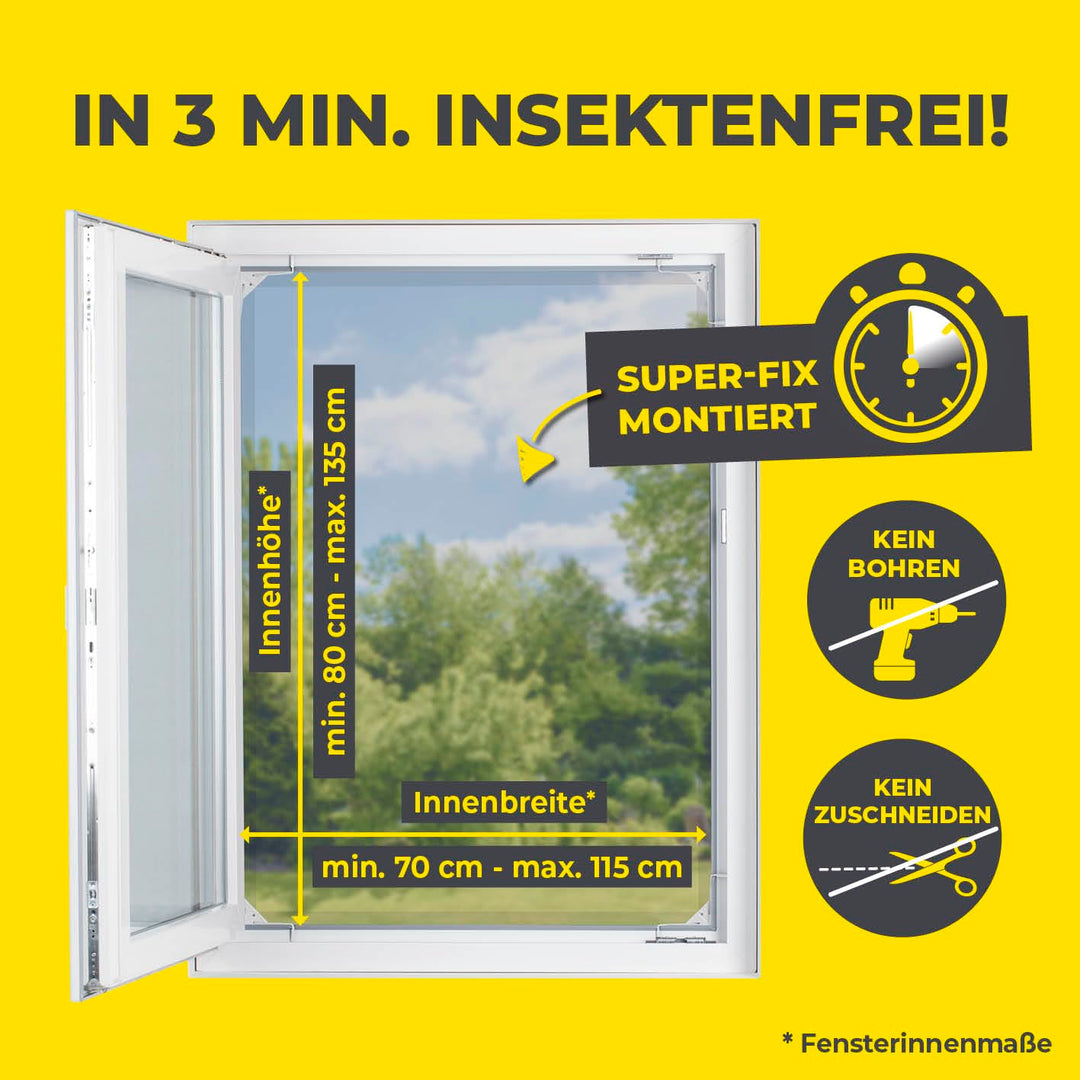 Fliegengitter Fenster Teleskop mit Rahmen werkzeuglos 70–115 cm, 2er-Set - Bild 4