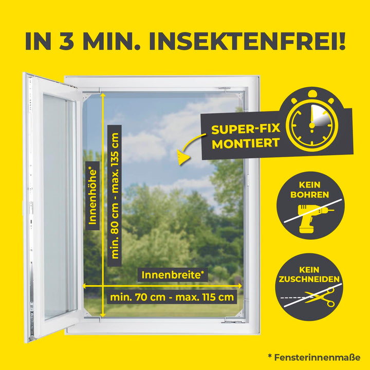 Fliegengitter Fenster Teleskop mit Rahmen werkzeuglos 70–115 cm, 2er-Set - Bild 4