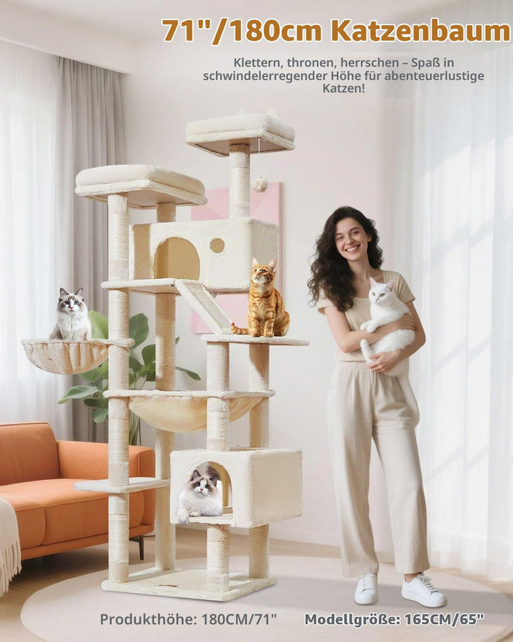 Kratzbaum XXL 180 cm für grosse Katzen mit Hängematte und Nest - Bild 2