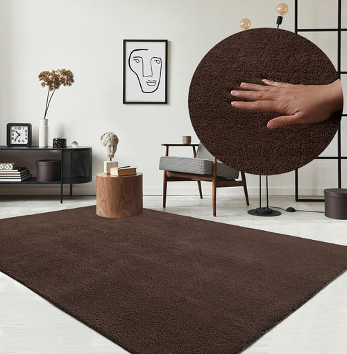 Kurzflor Teppich Felloptik Braun 160x220 cm waschbar weich