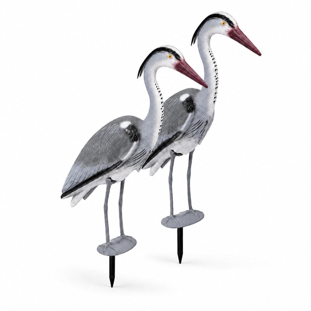 Fischreiher Attrappe 70 cm Kunststoff mit Erdspieß 2er-Set Teichschutz