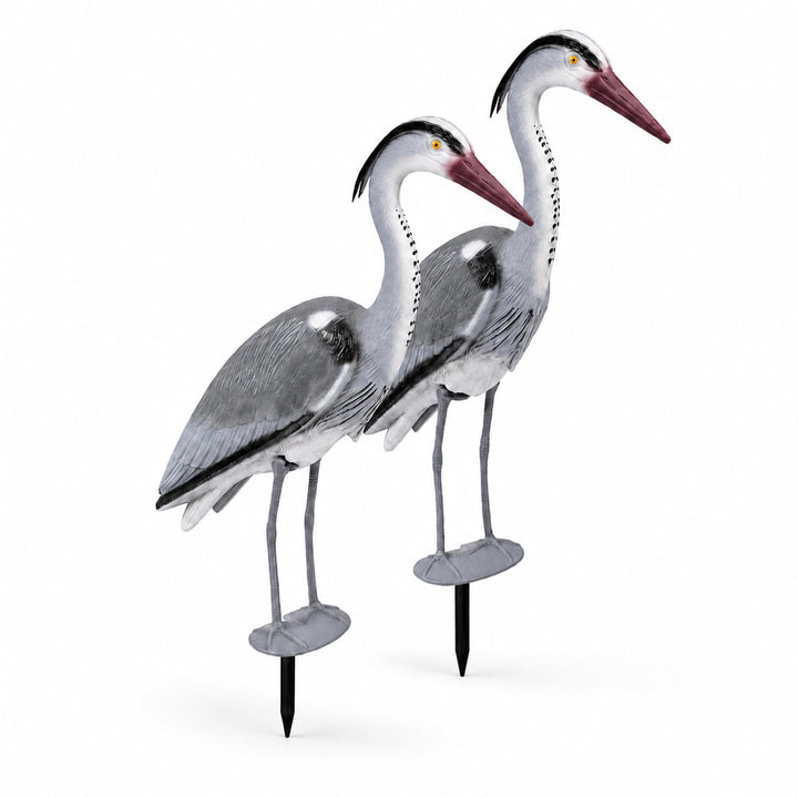 Fischreiher Attrappe 70 cm Kunststoff mit Erdspieß 2er-Set Teichschutz