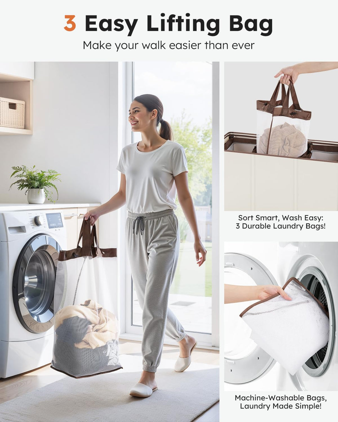 Wäschekorb 3 Fächer mit Deckel 180L XXXL für Badezimmer - Bild 4