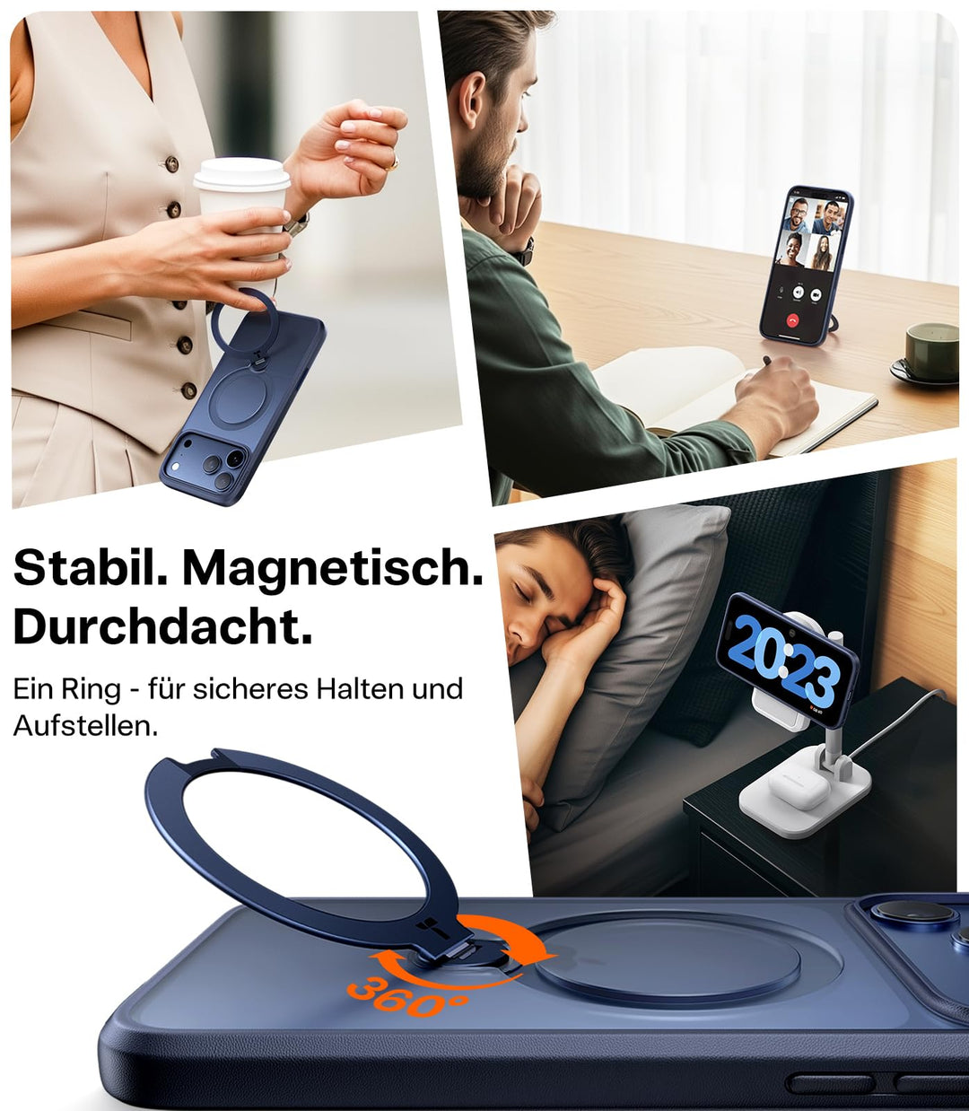 iPhone 17 Pro Hülle 360° MagSafe Ständer Blau Militärschutz - Bild 2