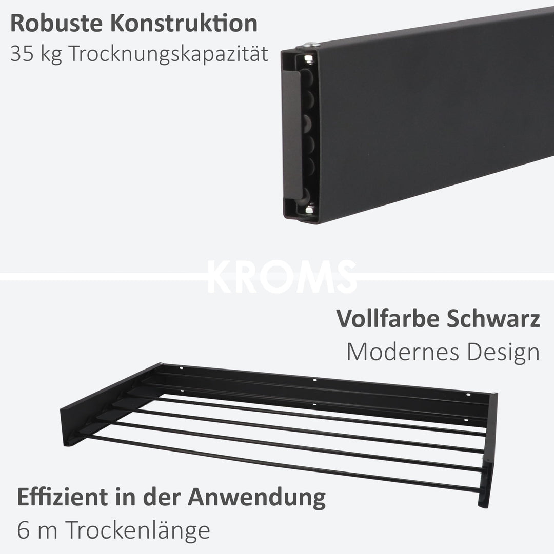 Wäscheständer Wand ausziehbar Aluminium 6m Trockenlänge schwarz - Bild 6