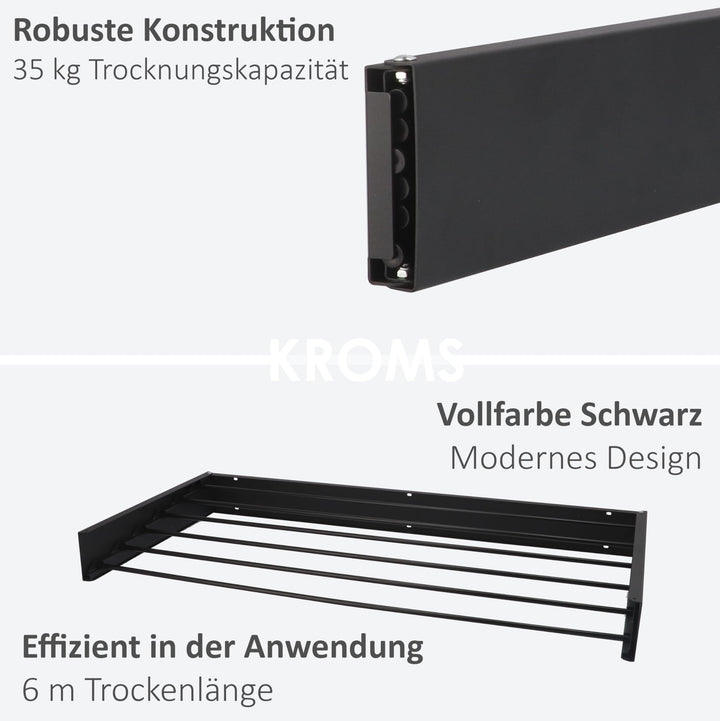 Wäscheständer Wand ausziehbar Aluminium 6m Trockenlänge schwarz - Bild 6
