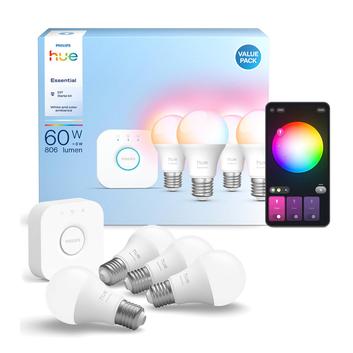 Smart LED Starter-Set E27 mit Bridge, Millionen Farben, dimmbar
