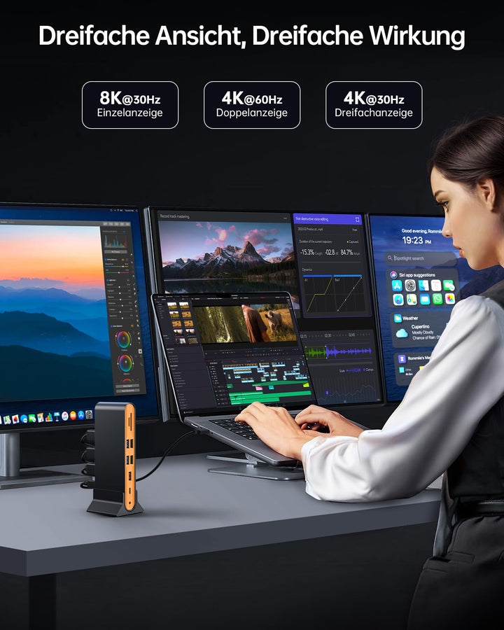 USB-C Docking Station 15-in-1 Triple Monitor 8K DP Dual 4K HDMI - Bild 3