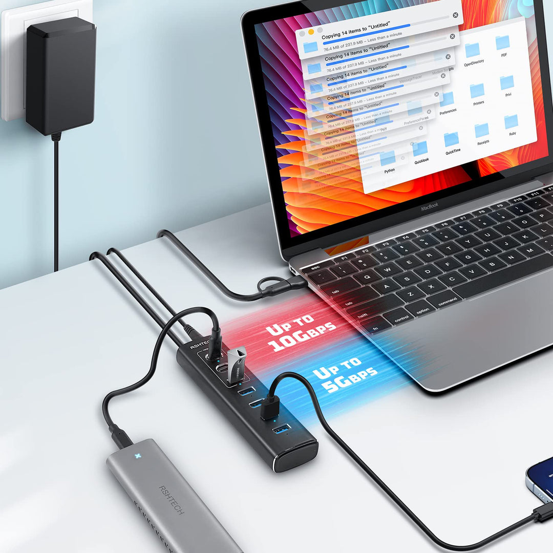 USB-Hub 7-Port mit Netzteil, Einzelschalter, 10 Gbps, Aluminium - Bild 2