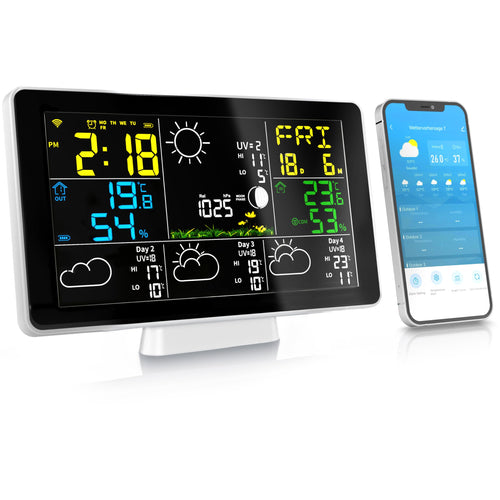 WLAN-Wetterstation mit Funk-Aussensensor 7,5-Zoll-Display App 4-Tage-Prognose