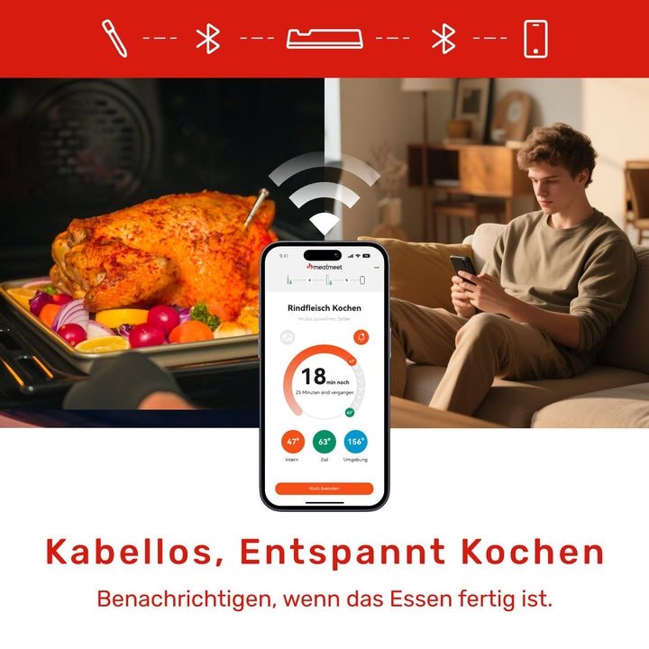 Fleischthermometer Bluetooth Kabellos 6 Sensoren IP69 Edelstahl - Bild 3